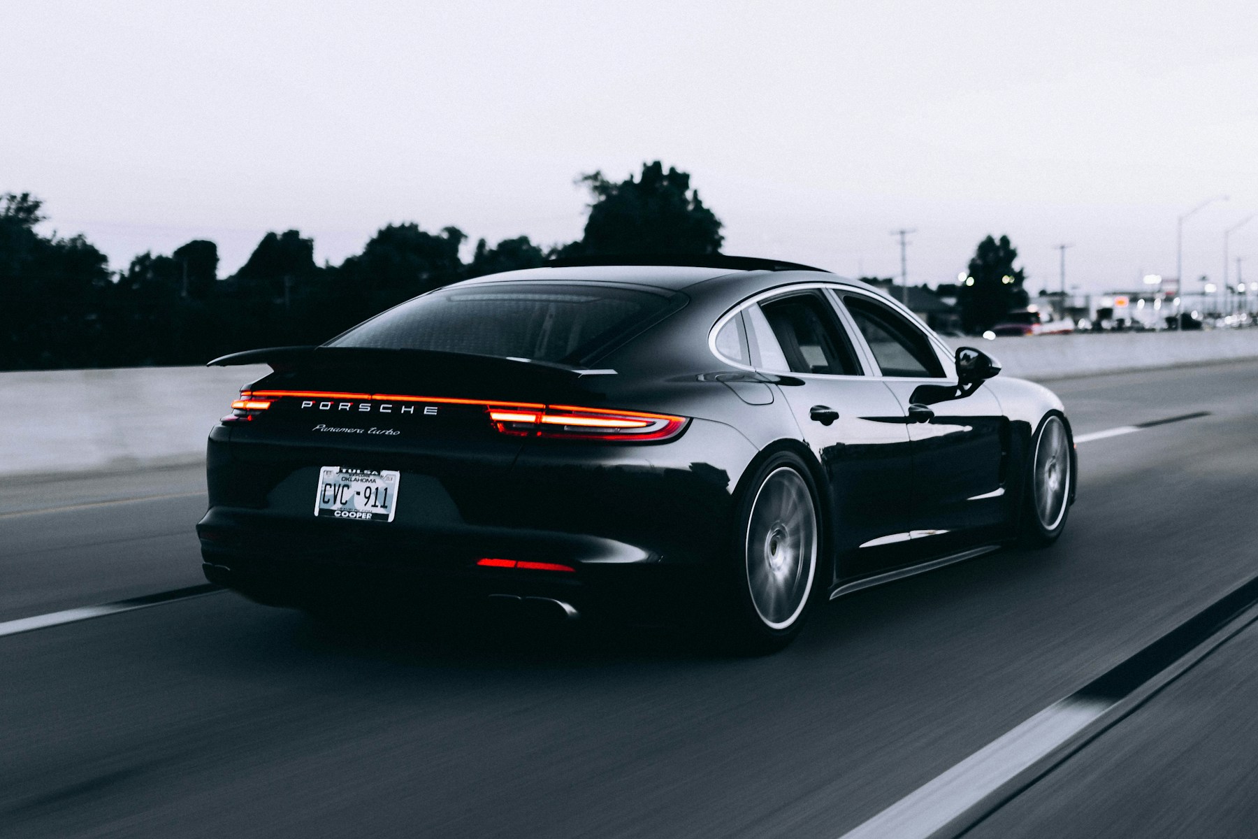 Porsche Panamera driving on an open road